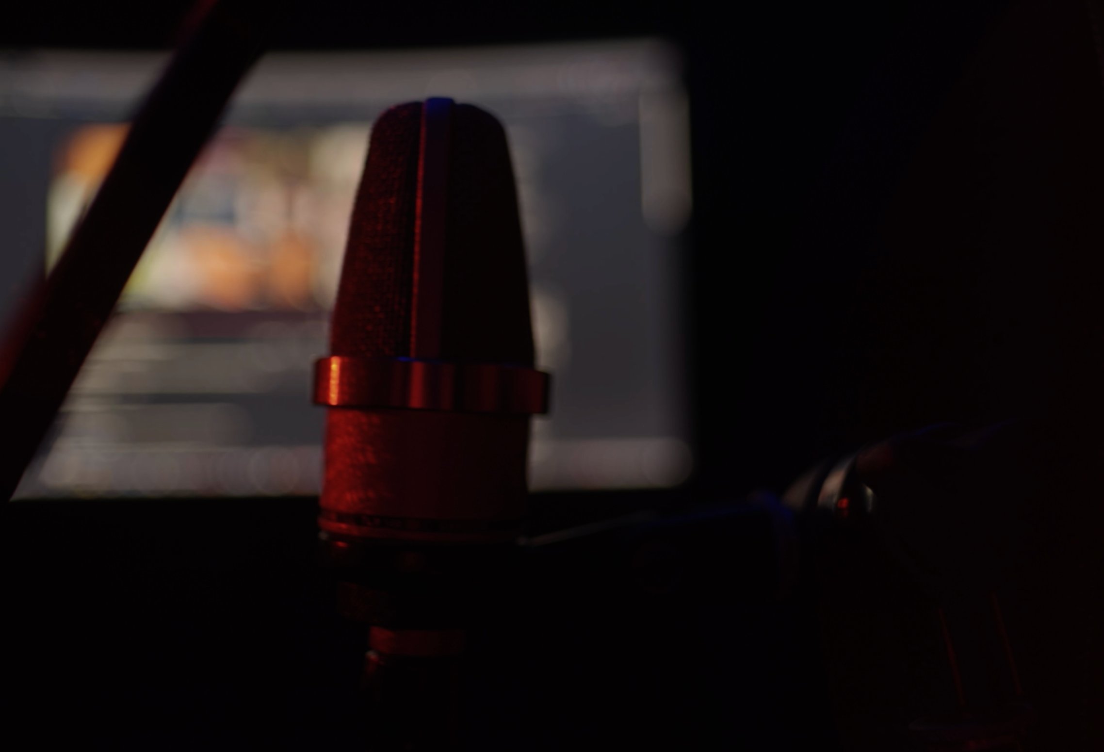 Red microphone closeup